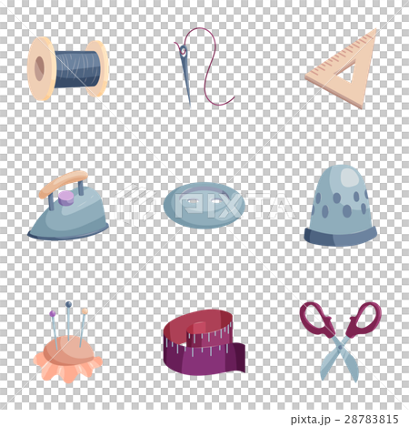 Needlework icons set, cartoon style Needlework icons set, cartoon style 28783815