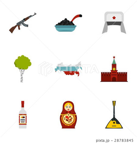 Russian traditional elements icons set, flat style 28783845