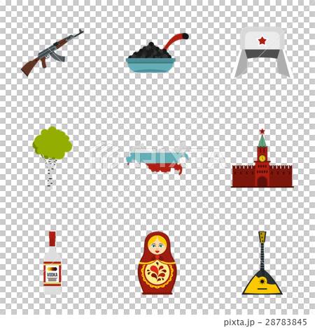 Russian traditional elements icons set, flat style 28783845
