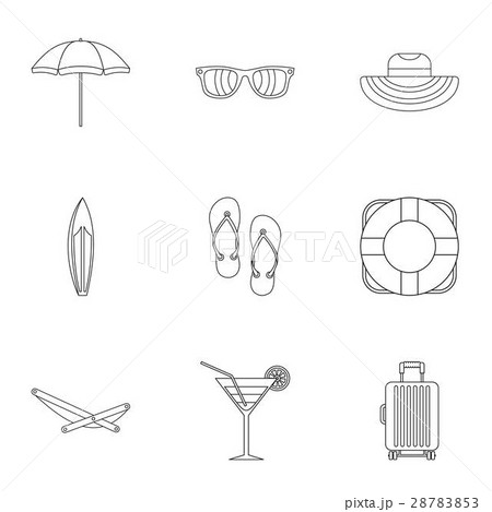 Coast icons set, outline style Coast icons set, outline style 28783853