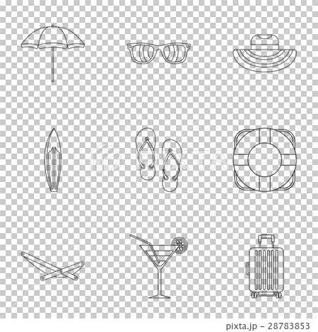 Coast icons set, outline style Coast icons set, outline style 28783853