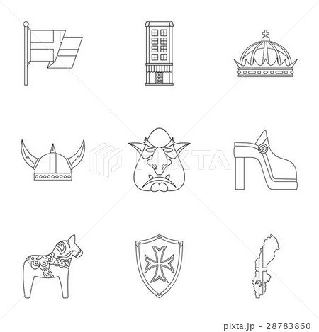 Tourism in Sweden icons set, outline style 28783860