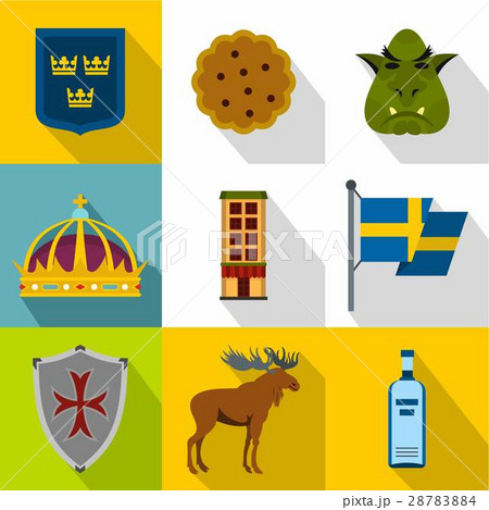 Sweden icons set, flat style 28783884