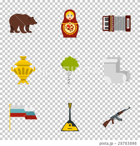Russia country symbols icons set, flat style 28783898