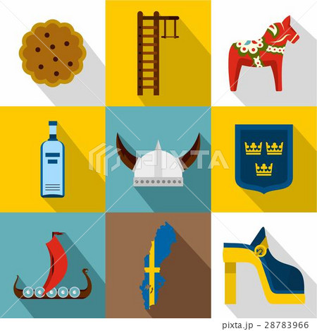Tourism in Sweden icons set, flat style 28783966