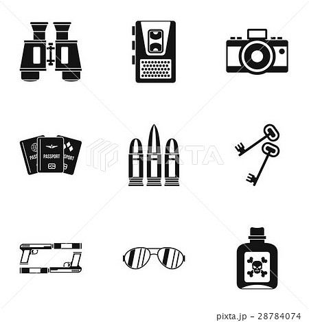 Secret agent icons set, simple style 28784074