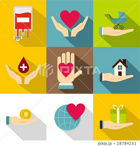 Donation icons set, flat style 28784231