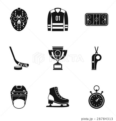 Hockey game icons set, simple style - Stock Illustration