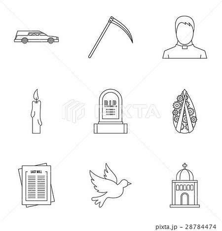 Burial icons set, outline style 28784474