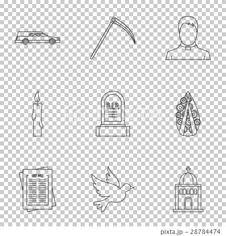 Burial icons set, outline style 28784474