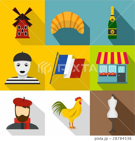 Tourism in France icons set, flat style Tourism in France icons set, flat style 28784536