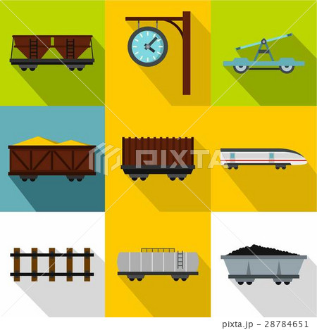 Iron way road icons set, flat style 28784651