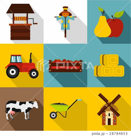 Ranch icons set, flat style 28784653
