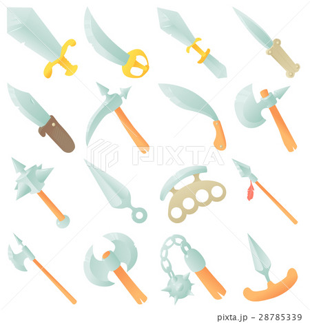 Steel arms items icons set, cartoon style 28785339