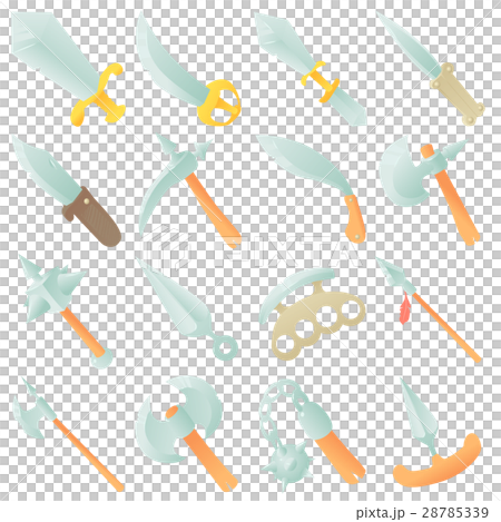 Steel arms items icons set, cartoon style Steel arms items icons set, cartoon style 28785339
