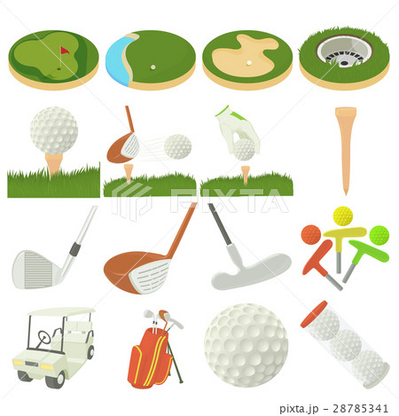 Golf items icons set, cartoon style 28785341