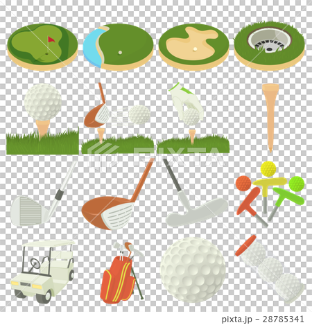 Golf items icons set, cartoon style Golf items icons set, cartoon style 28785341