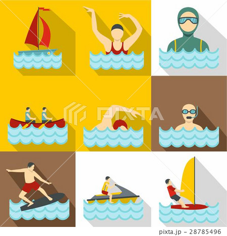 Water exercise icons set, flat style Water exercise icons set, flat style 28785496