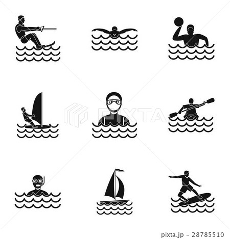 Swimming on water icons set, simple style 28785510