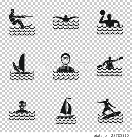 Swimming on water icons set, simple style Swimming on water icons set, simple style 28785510