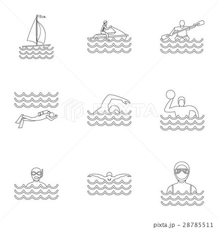 Water sport icons set, outline style 28785511