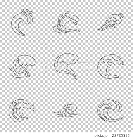 Sea waves icons set, outline style 28785555