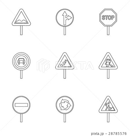 Sign warning icons set, outline style 28785576
