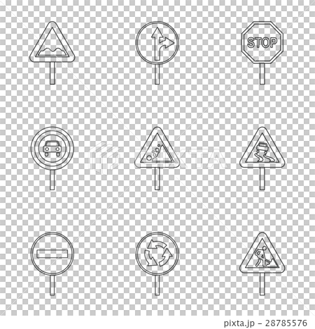 Sign warning icons set, outline style 28785576