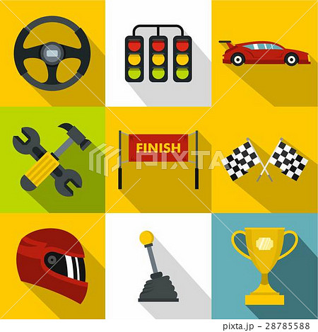 Speed Cars Icons Set Flat Styleのイラスト素材