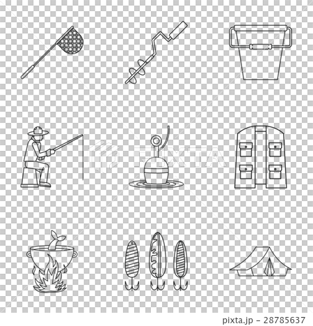 Hunting for fish icons set, outline style Hunting for fish icons set, outline style 28785637