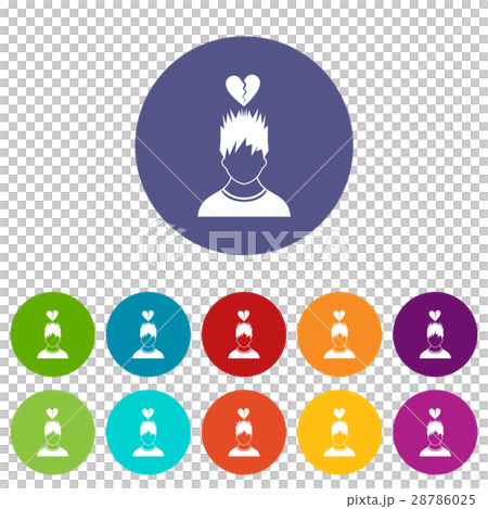 Man with broken red heart over head set icons - Stock Illustration ...