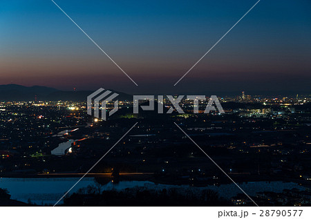 夜景 香川県高松市と三木町の街並みの写真素材