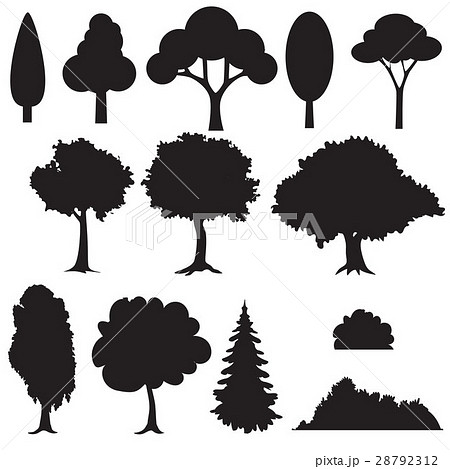 Set of various stylized trees in silhouette. 28792312