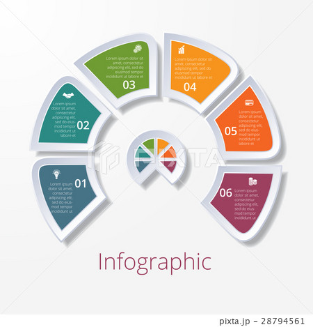 semicircle diagram with six multicolored elements 28794561