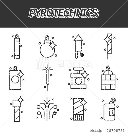 Pyrotechnics flat icons set 28796721