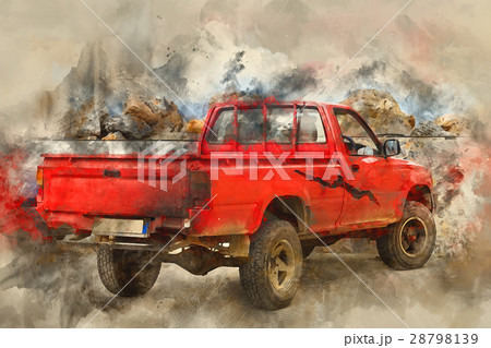 Car pickup parked in Harbour Bali, Crete 28798139