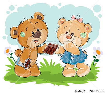 Vector funny teddy bear sweet tooth treats his 28798957