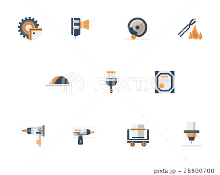 Metal processing equipment flat vector icons set 28800700