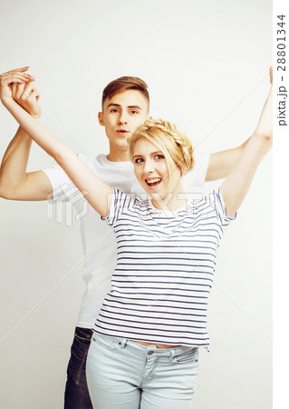 young pretty teenage couple, hipster guy with his 28801344