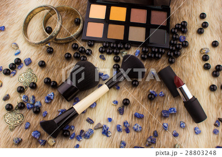 Makeup tools on Fur background Makeup tools on Fur background 28803248
