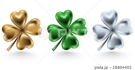 Golden, green silver clover leaf isolated on white 28804405
