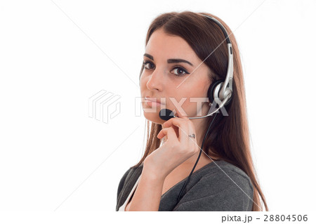 Portrait of serious young girl in headphones that 28804506