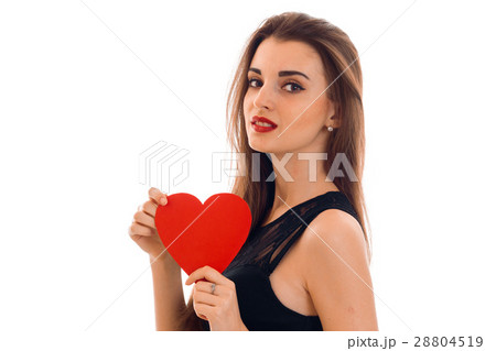sexy young girl with red lipstick is holding a sexy young girl with red lipstick is holding a 28804519