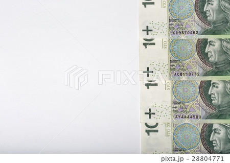 Polish zloty banknotes on white paper background 28804771
