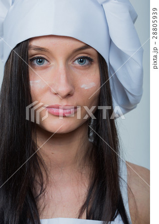 sexy woman in chef uniform knead the dough 28805939