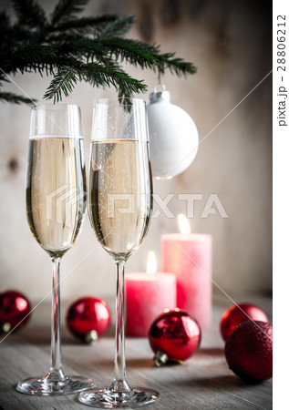 Glasses of champagne under christmas tree 28806212