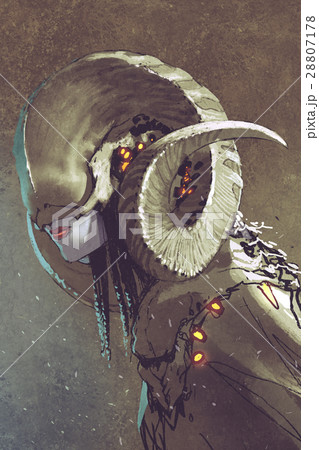 dark fantasy human creature with curled horns 28807178