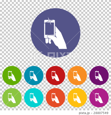 Hand taking pictures on cell phone set icons Hand taking pictures on cell phone set icons 28807549