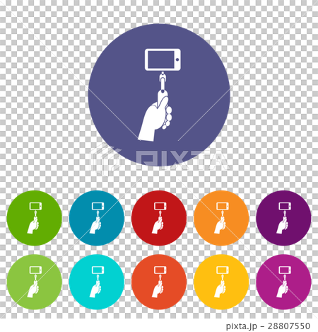 Selfie stick with mobile phone set icons 28807550