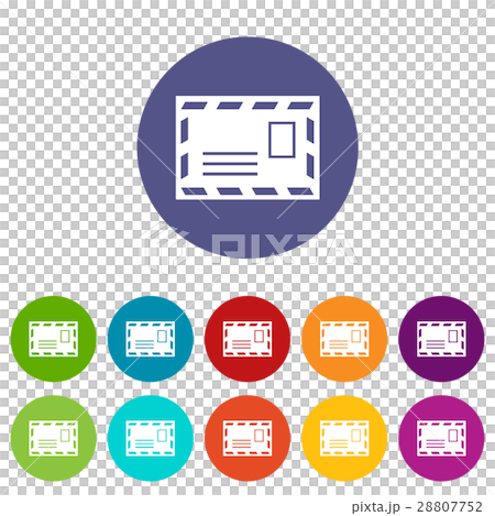 Postage envelope with stamp set icons Postage envelope with stamp set icons 28807752
